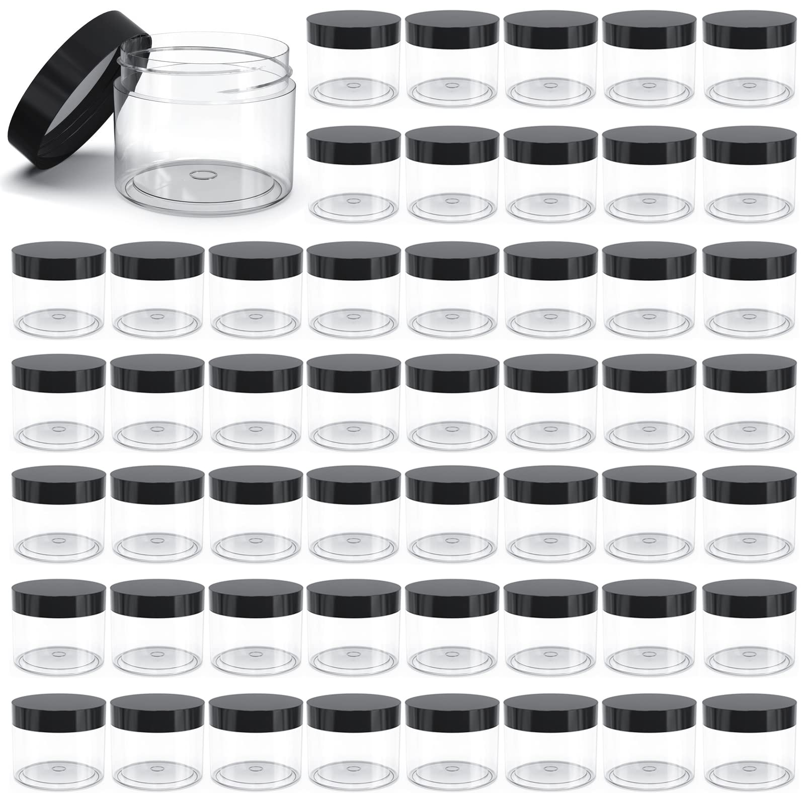 50 tarros de plástico de 4 onzas con tapas, recipientes redondos transparentes para cosméticos, tarros de almacenamiento vacíos para maquillaje, joyas, muestras, almacenamiento de viaje