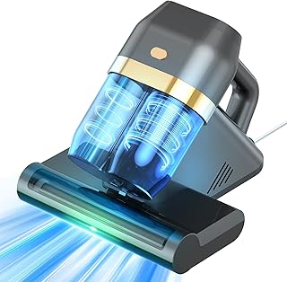 Aspiradora Antiácaros,500W16 kPa de Succión, Luz UV-C 253.7 NM, Velocidad 40,000 RPM, Filtro HEPA y Caja de Recolección de Polvo Doble, Aspirador Antiácaros para Camas y Sofás