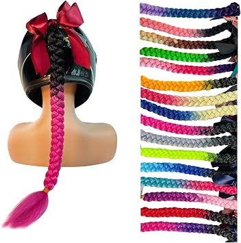 Helmet Hair Helmet Pigtails Gradient Ramp Helmet Braids Ponytail with Suction Cup for Motorcycle Bike 1PC Helmet NOT Included