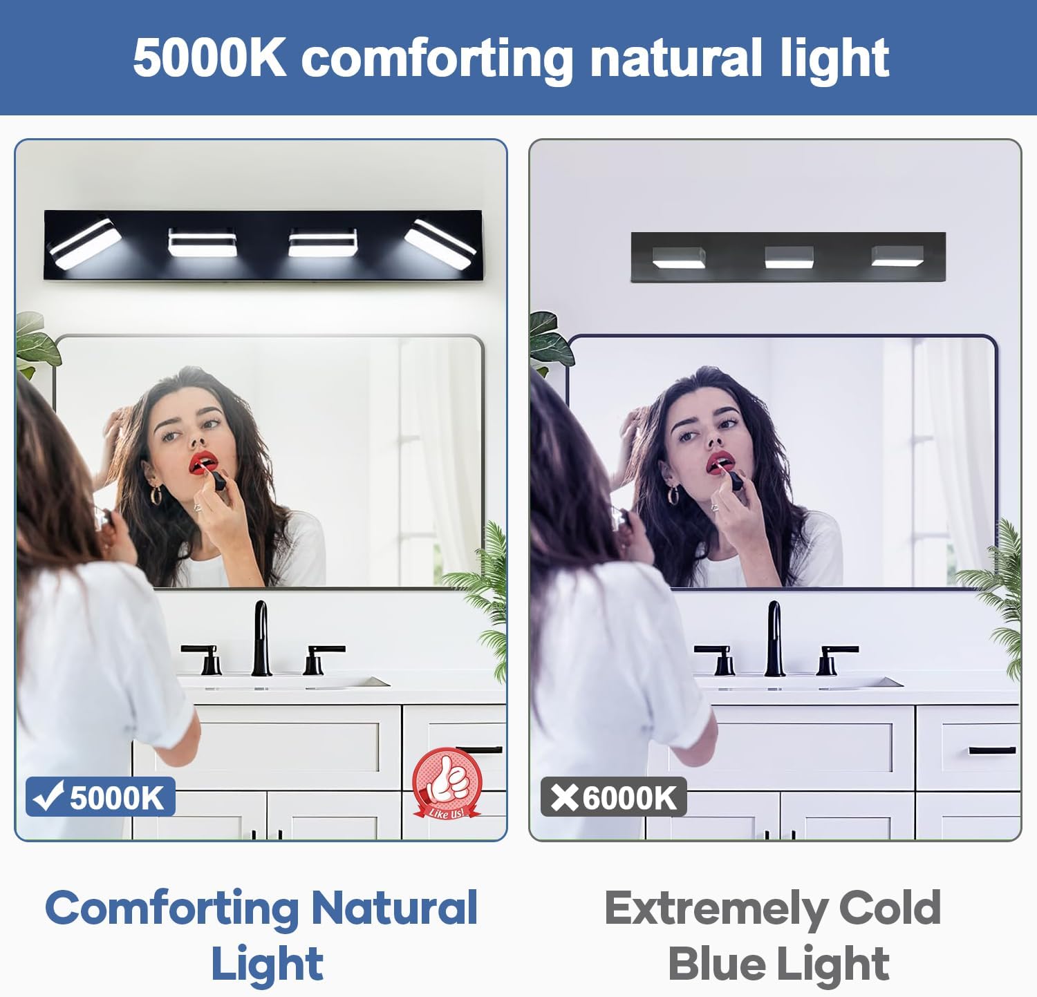 360° Rotate LED Bathroom Vanity Light Fixtures, 1600LM Acrylic Matte Black Vanity Lights for Bathroom, Modern Wall Lighting Fixtures Over Mirror Kitchen Living Room Hallway (Natural White Light 5000K)