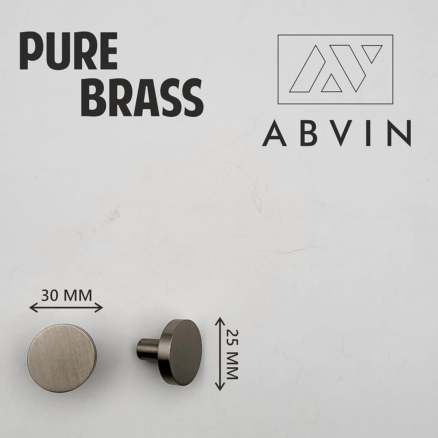 Solid Brass Matt Round Knobs Cabinet Beautiful Decorative Dresser Knobs Drawer Pulls - ABVIN002 - Matt ss Finish - 1 Pcs…