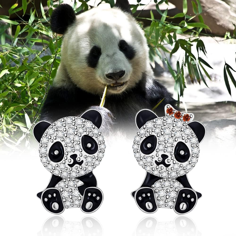 Panda Earrings for Women Sterling Silver Animal Black Panda Bear Stud Earring for Women Valentine - Image 4