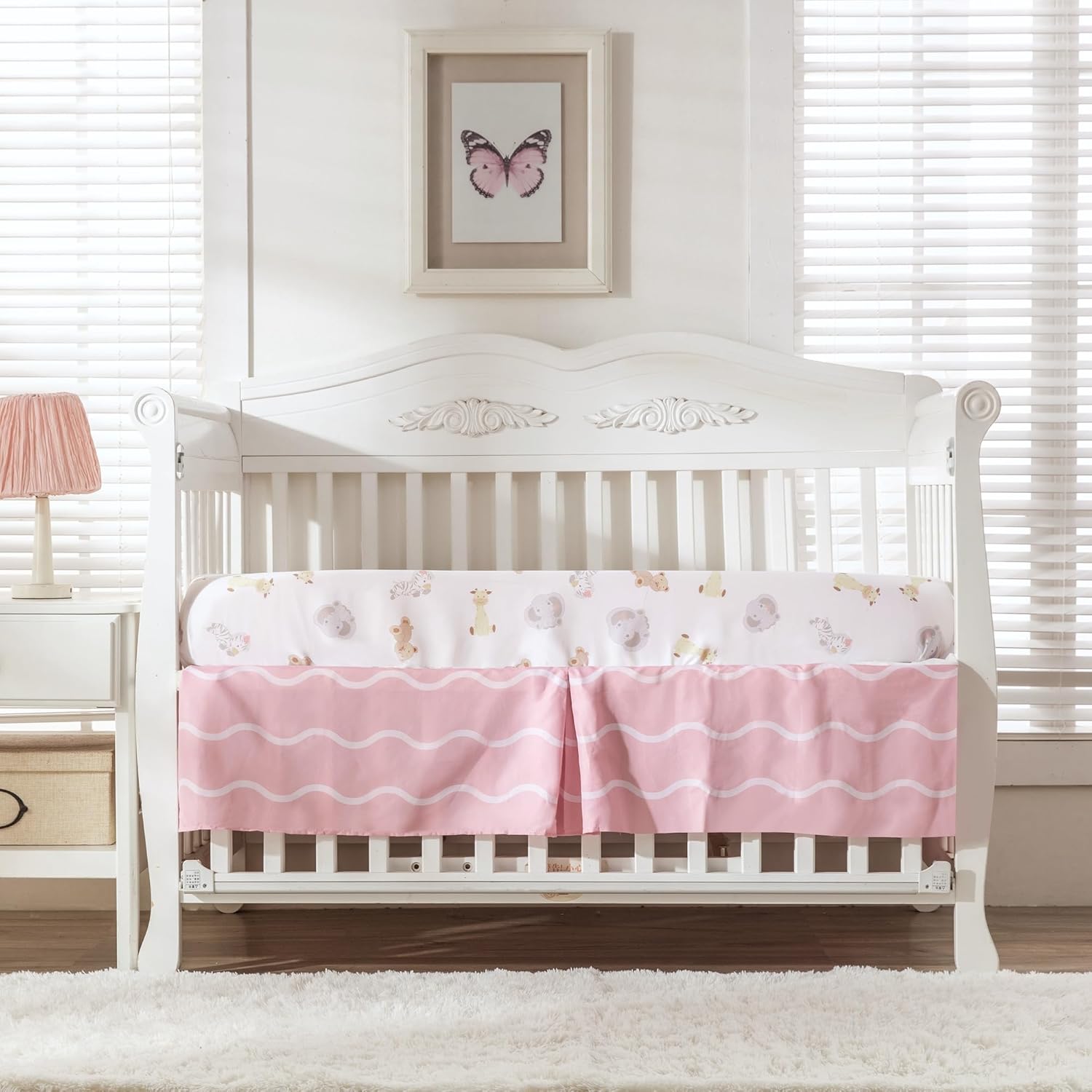 Crib Bedding Set for Girls Jungle Elephant 3Piece Baby Girl Crib Bedding Set Nursery Crib Sets for Baby Girl - Fitted Sheet Comforter Crib Skirt