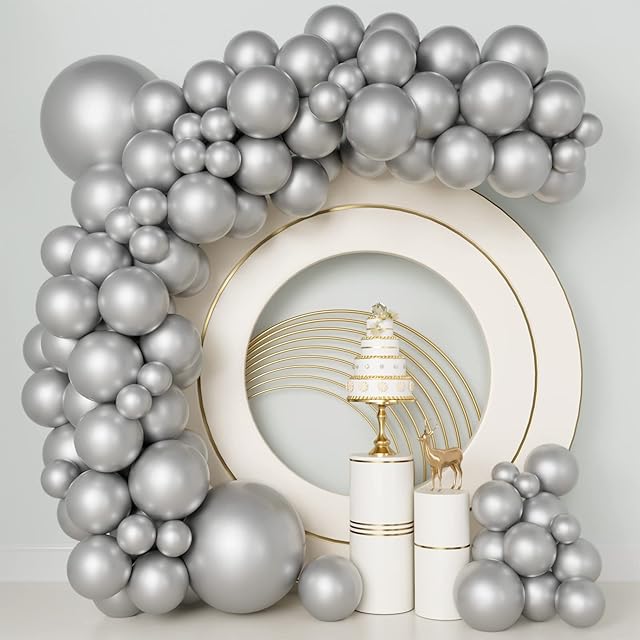 Metallic Silver Balloons 83pcs Silver Balloon Garland Arch Kit 5/10/12/18 Inch Different Size Chrome Silver Latex Balloon for Graduation Baby Shower Wedding Birthday Party Anniversary Decorations