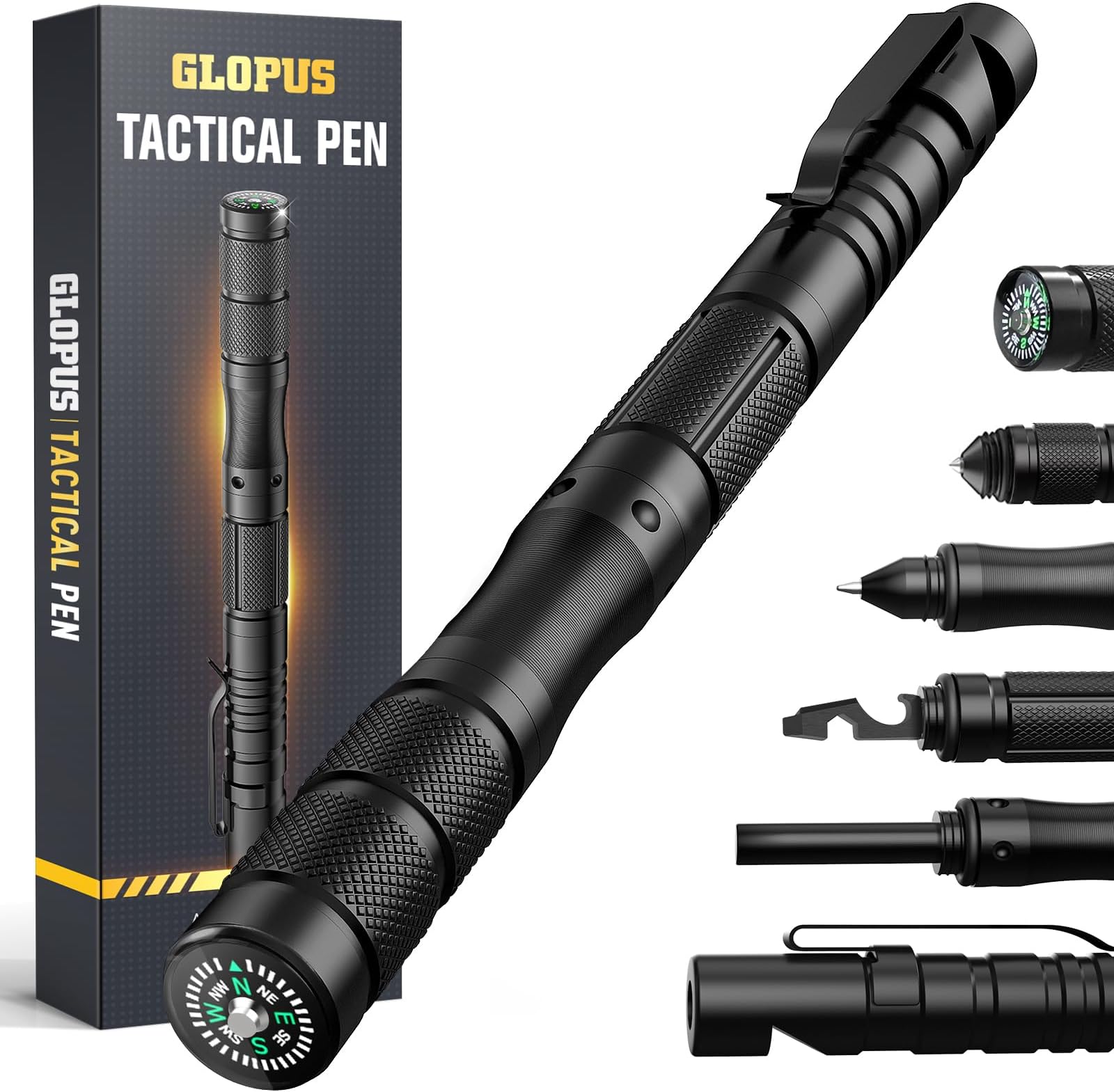 9-in-1 Tactical Pen, Men Gifts for Him Dad Husband for Birthday Graduation | EDC Pen with Fire Starter Compass Whistle Screwdriver Bottle Opener Wrench, Apply to Survival, Camping, Hunting and Hiking