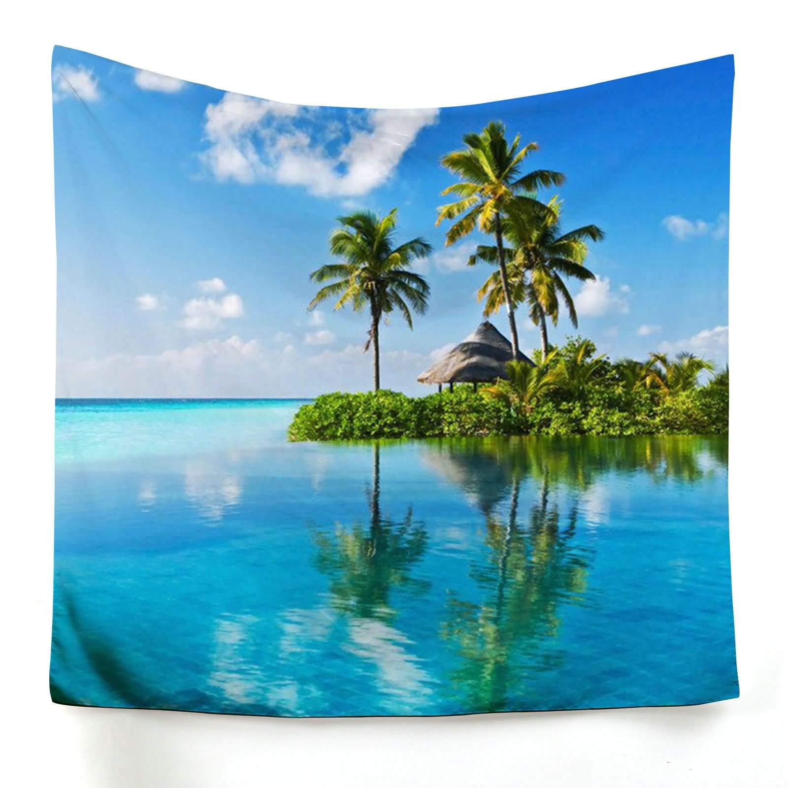 Tapisserie murale île bleu vert 150x150 cm en toile imprimée mode