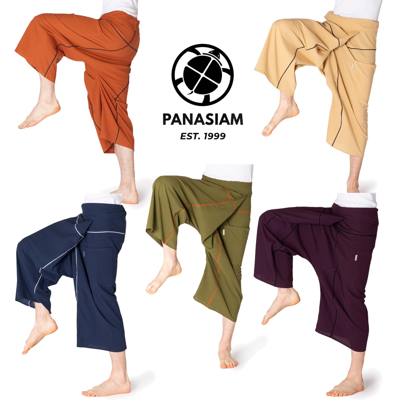 PANASIAM Pantalones de Pescador tailandeses con diseño de Rayas 3/4, 100% algodón, para Hombre y Mujer, agradables, Suaves y cómodos, práctica técnica de Envoltura, Pantalones de Pescador Unisex