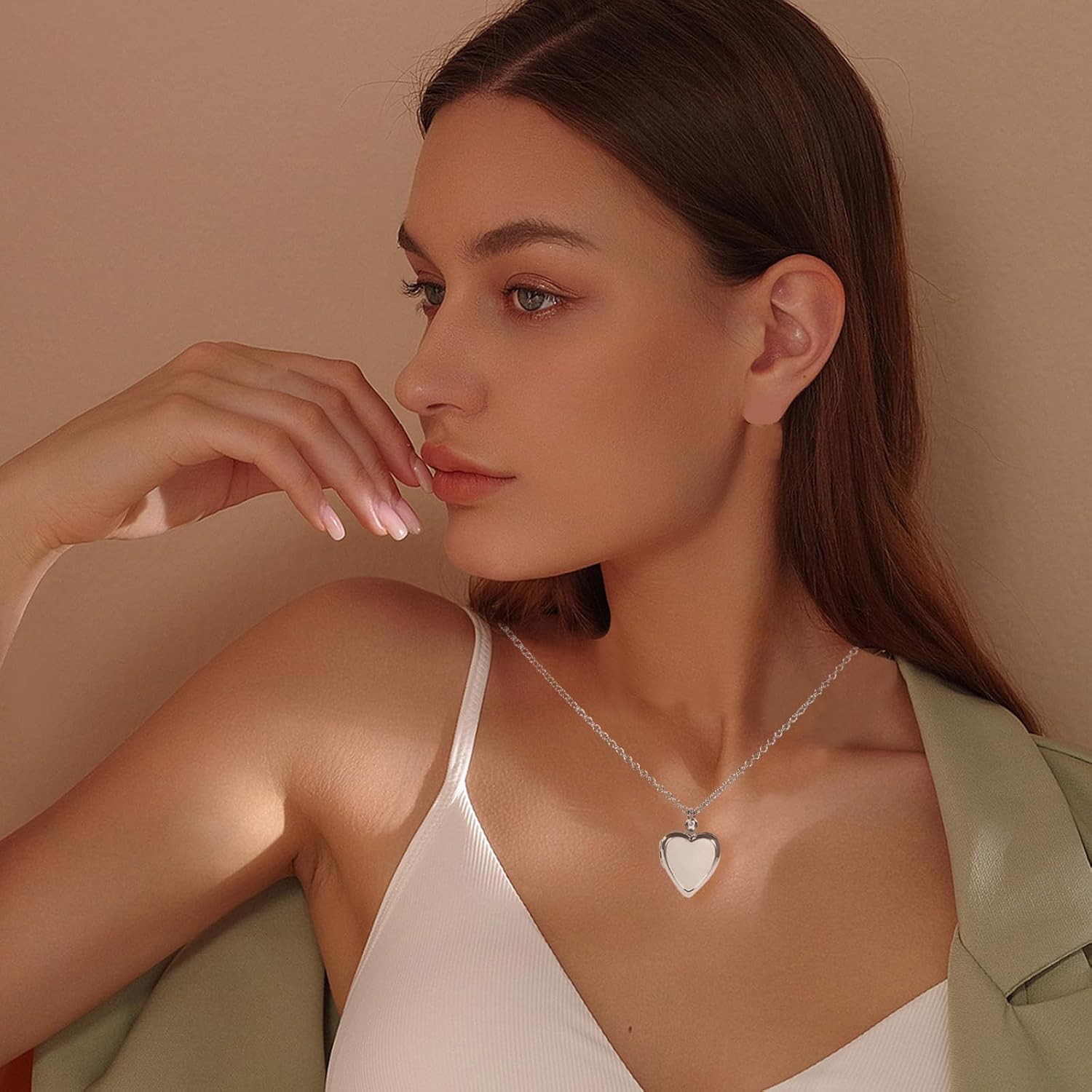 Heart Locket Necklace, Silver Plating With Heart Mother Of Pearl For Women - Image 2