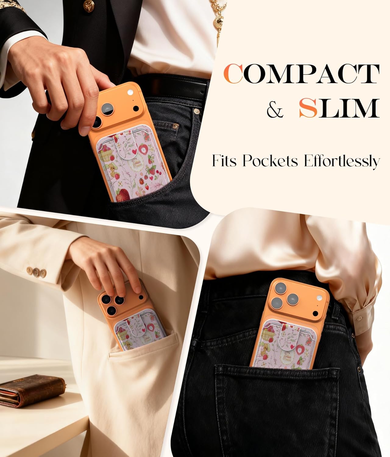 DEENAKIN for MagSafe Wallet, 3 Card Holder With RFID Blocking, Slim Magnetic Wallet for iPhone 17/16/15/14/13/12/11 Series with Cute Trendy Designs, Strawberry Sweetie - Image 5