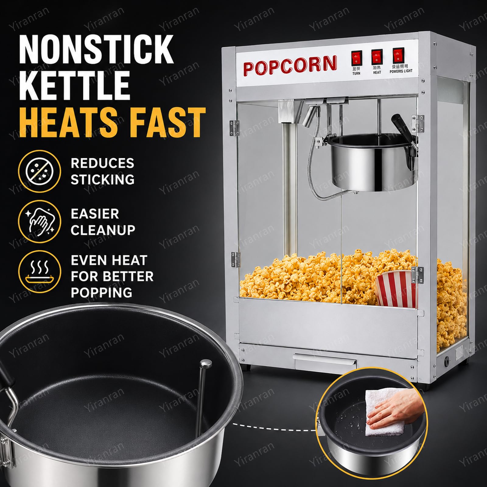 Máquina De Palomitas De Maíz De 8 Oz Para Noches De Cine, Con Agitación Automática, Olla Antiadherente, Calentador Inferior Y Control De 3 Interruptores, Ideal Para Películas, Fiestas
