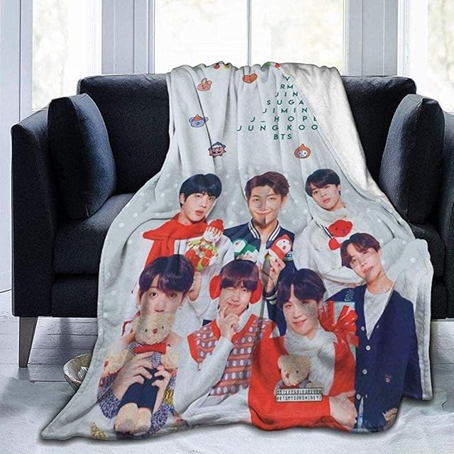 XZHYMJ Throw Blanket BTS X-Mas Ultra-Soft Fleece Blanket 3D Printed Warm Blanket For Living Room 102X127cm