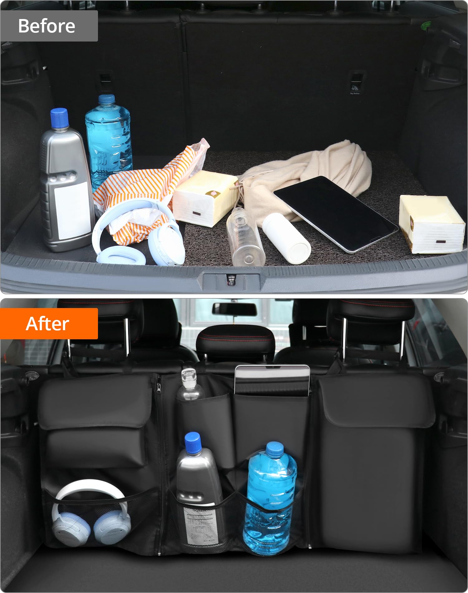QWORK® 600D Oxford Tkanina 600D Zdejmowany składany składany organizer do bagażnika samochodowego z regulowanymi paskami do SUV-ów, MVP