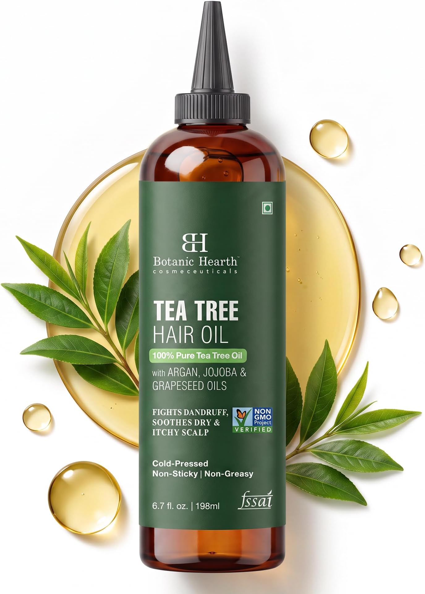 Botanic Hearth Tea Tree Oil for Hair | 200 ML |With Argan, Jojoba & Grapeseed Oils | Soothes Itchy Scalp & Fights Dandruff | Non GMO Verified |