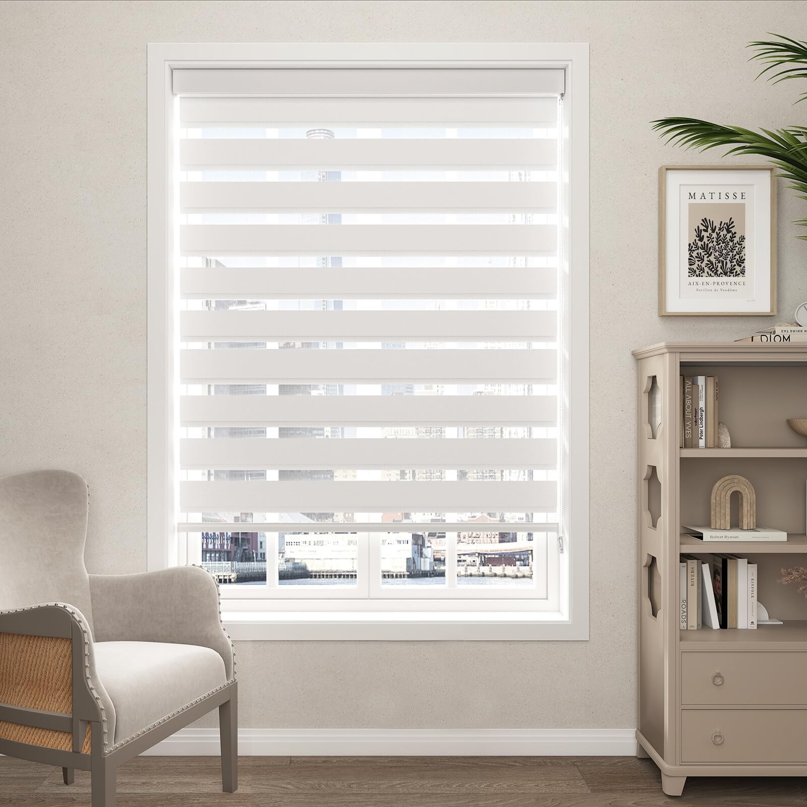 Zebra Blinds for Window Light Filtering Dual Layer Roller Shades Light Control and Protecting Privacy for Home and Office (29" W x 72" H,White)