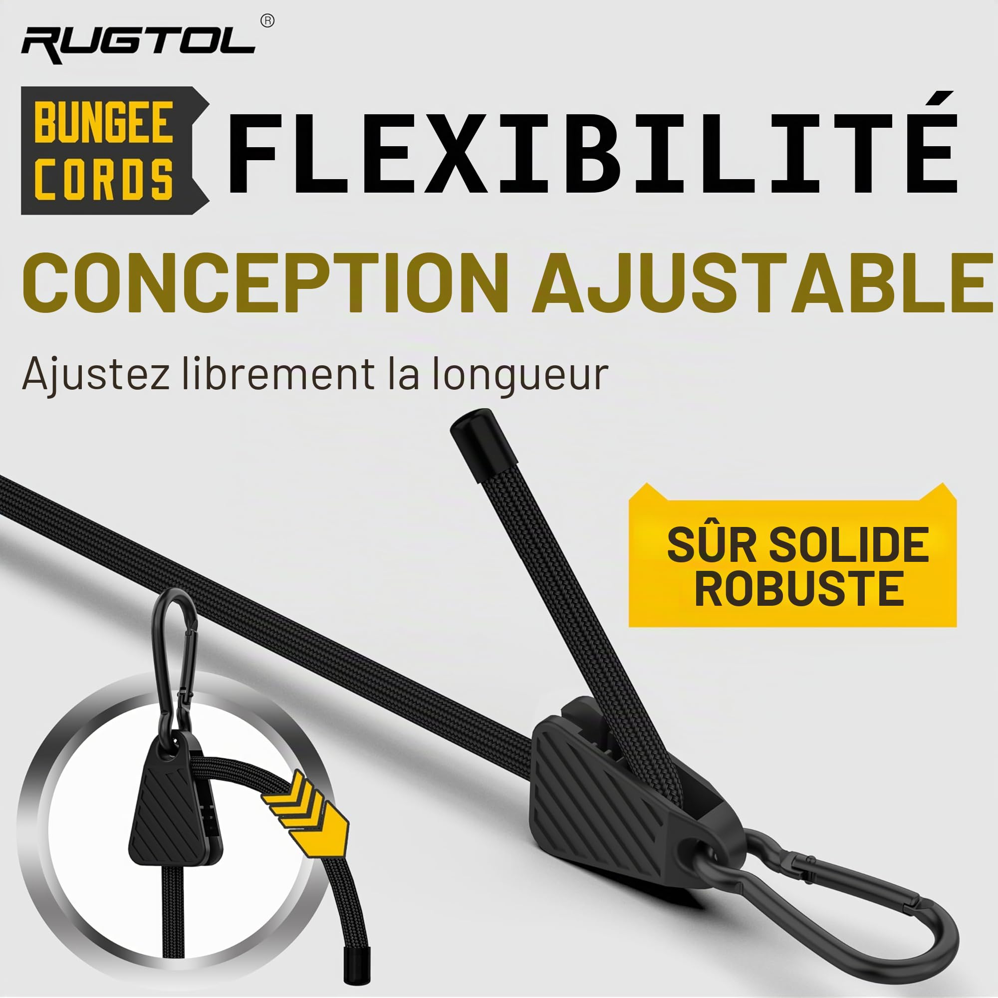 Réglables Tendeurs Élastiques avec Mousqueton, 6 Pcs 100% Latex Tendeur Élastique Robuste 120CM, Résistant aux Rayons UV Sandow Elastique avec Crochets pour Camping, Bâches, Tentes, Bagages, Moto