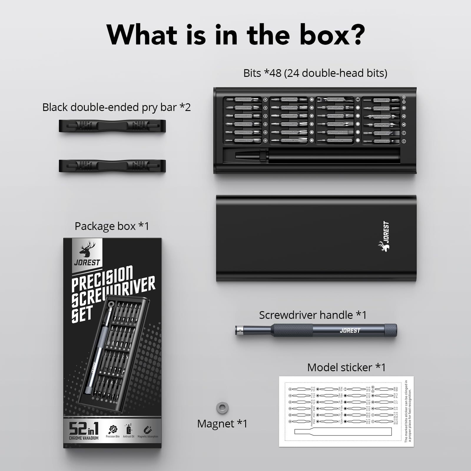 JOREST 52 IN 1 Cacciaviti Precisione Set, Kit di Riparazione Portatile con Torx T5 T6 T7 T8 T9 T10, Triwing Y00, Stella P2 P5,etc, per Macbook, Switch, PS4,PS5, Xbox, PC, Laptop, Occhiali, Orologio