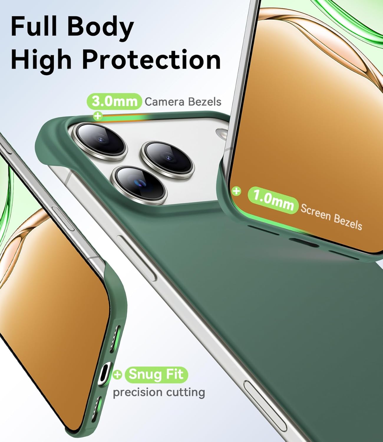 Slim Borderless for iPhone 17 Pro Max Phone Case 6.9"(2025)Ultra-Thin Lightweight Frameless Matte Hard PC Cover Case with Pull Ring Minimalist Non Slip Rope,Suppor Wireless Charging-Dark green - Image 6