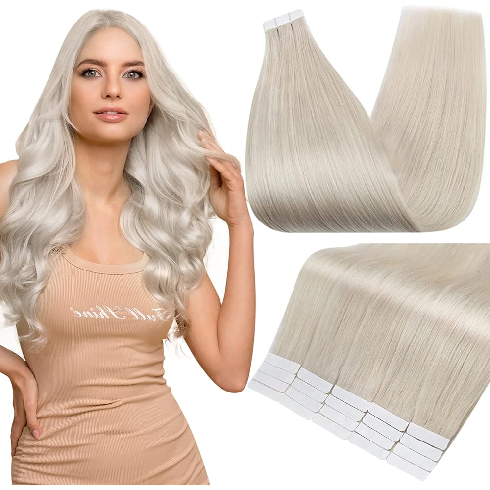 9/mo Finance Full Shine White Hair Extensions Tape in Hair