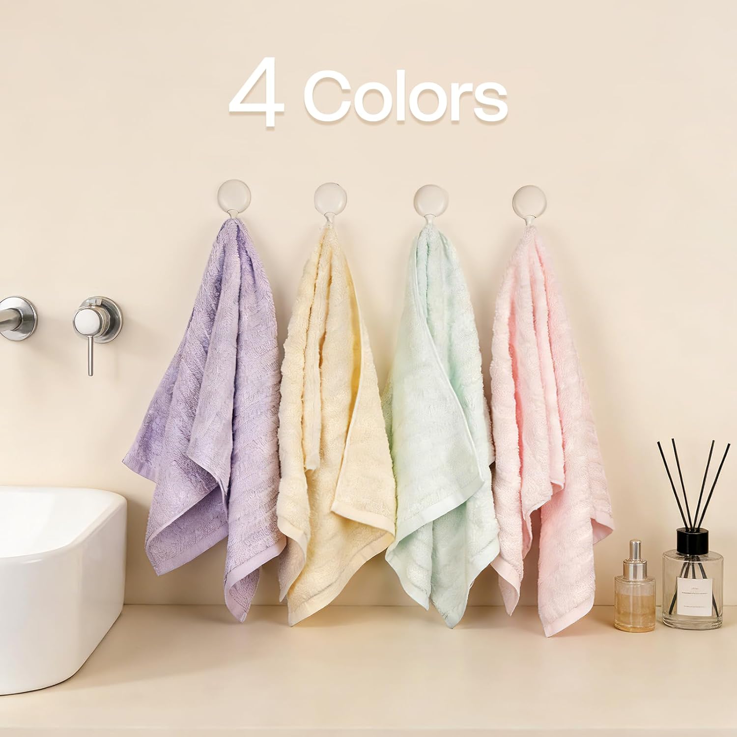 Vie Triomphe Hand Towels 4 Pack, 13x31 Inch Compact Zero Twist Cotton, Slim Lightweight Super Soft Absorbent Hand Towel Set for Small Bathroom Gym Travel, Blue Green Pink Purple Space Saving