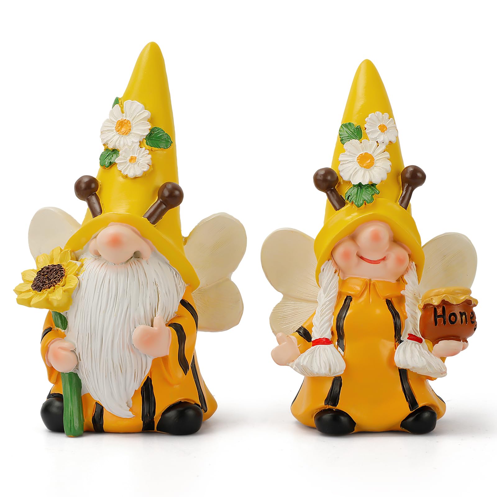 Bee Gnomes Decorations 2 Pcs Honey Bee Gnomes Kitchen Home Ornaments Bumble Gnomes Decor Spring Sunflower Gnome Swedish Tomte Gnome Figurines Tiered Tray Tabletop Decor