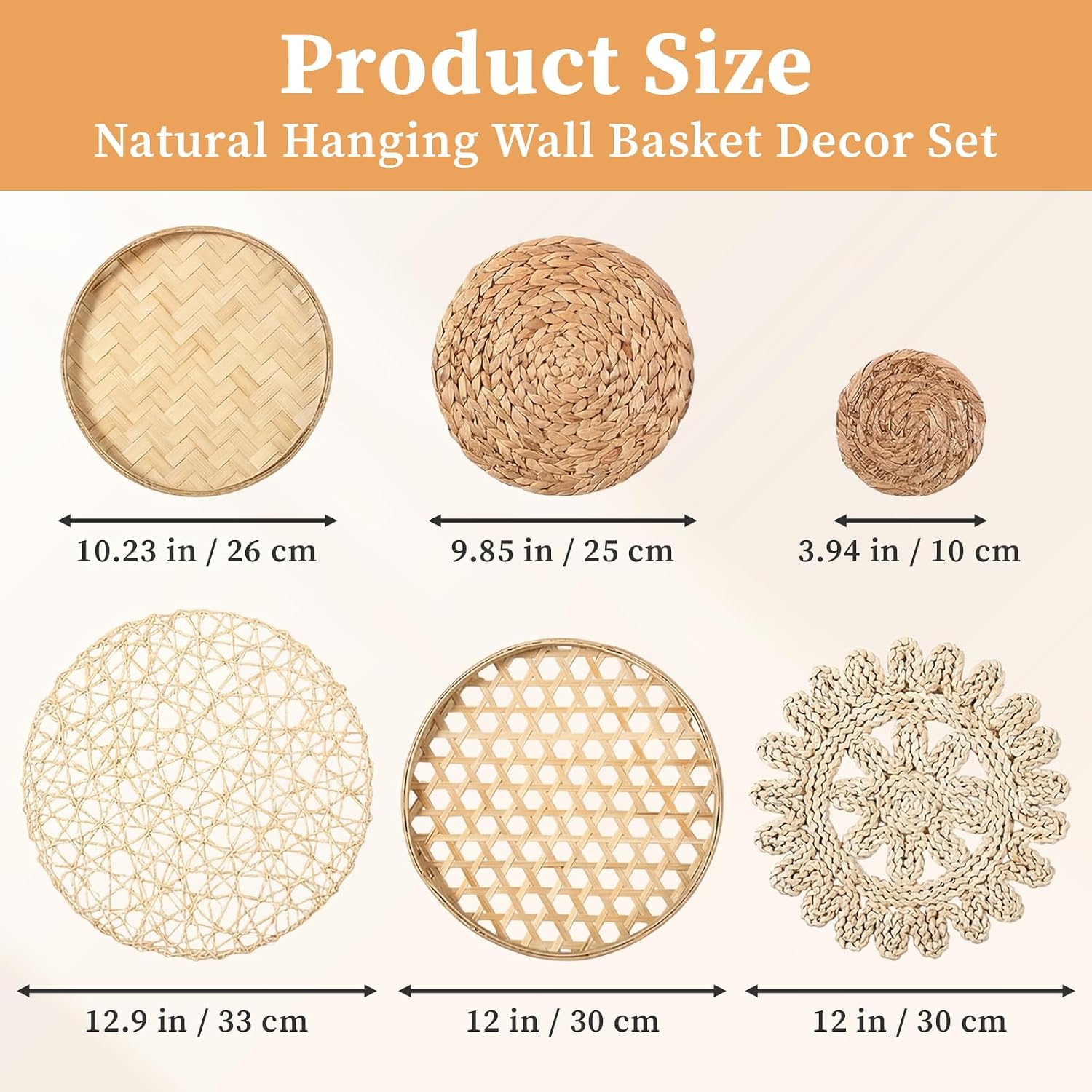 7 Pcs Boho Wall Basket Decor Seagrass Woven Round Boho Wall Decor Handmade Hanging Wicker Wall Decor Bohemian Rustic Home Decor for Farmhouse Bedroom Living Room Table Settings