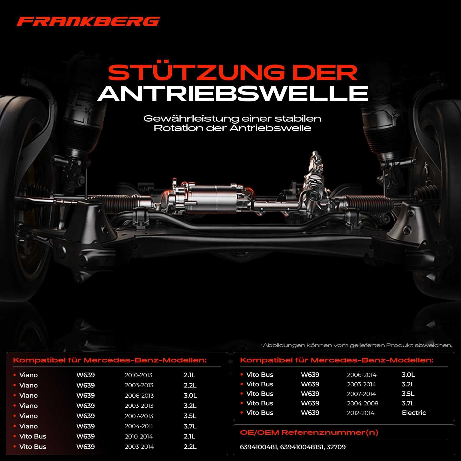 Frankberg Kardanwellenlager Kompatibel mit Viano W639 3.2L 3.5L 3.7L 2003-2013 Vito Bus W639 109CDI-122CDI 2.1L 2.2L 3.0L 2003-2014 Vito/Mixto Kasten W639 119-126 Replace# 6394100481