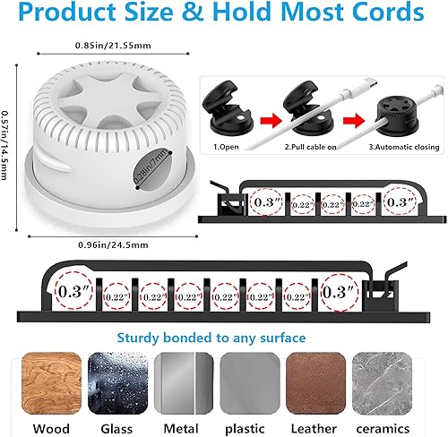 Miniatura 3 de ELII Kit de organización de cables de 328 piezas, 8 clips magnéticos para cables, soporte para cables adhesivo 69, 4 fundas divididas, 22 correas de