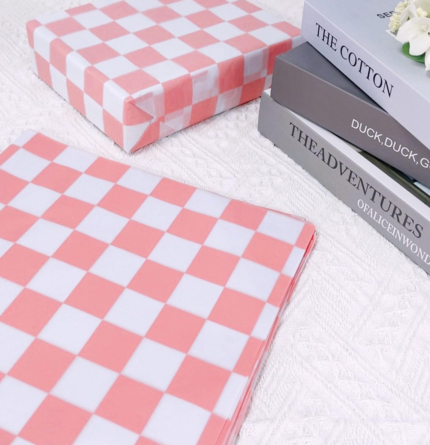 MUNILAIL 100 Sheets Checkered Tissue Paper 14 x 20 Inches Pink and White Gift Wrapping Paper Race Car Art Paper for Birthday Party Decorations Packaging Tissue Paper image 4