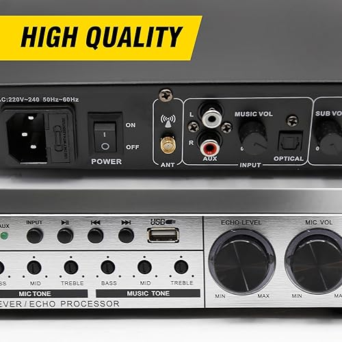 Miniatura 8 de MDEOOSKY Mezclador de karaoke con micrófono inalámbrico dual, procesador de audio anti-aullido de un botón, adecuado para entretenimiento en el