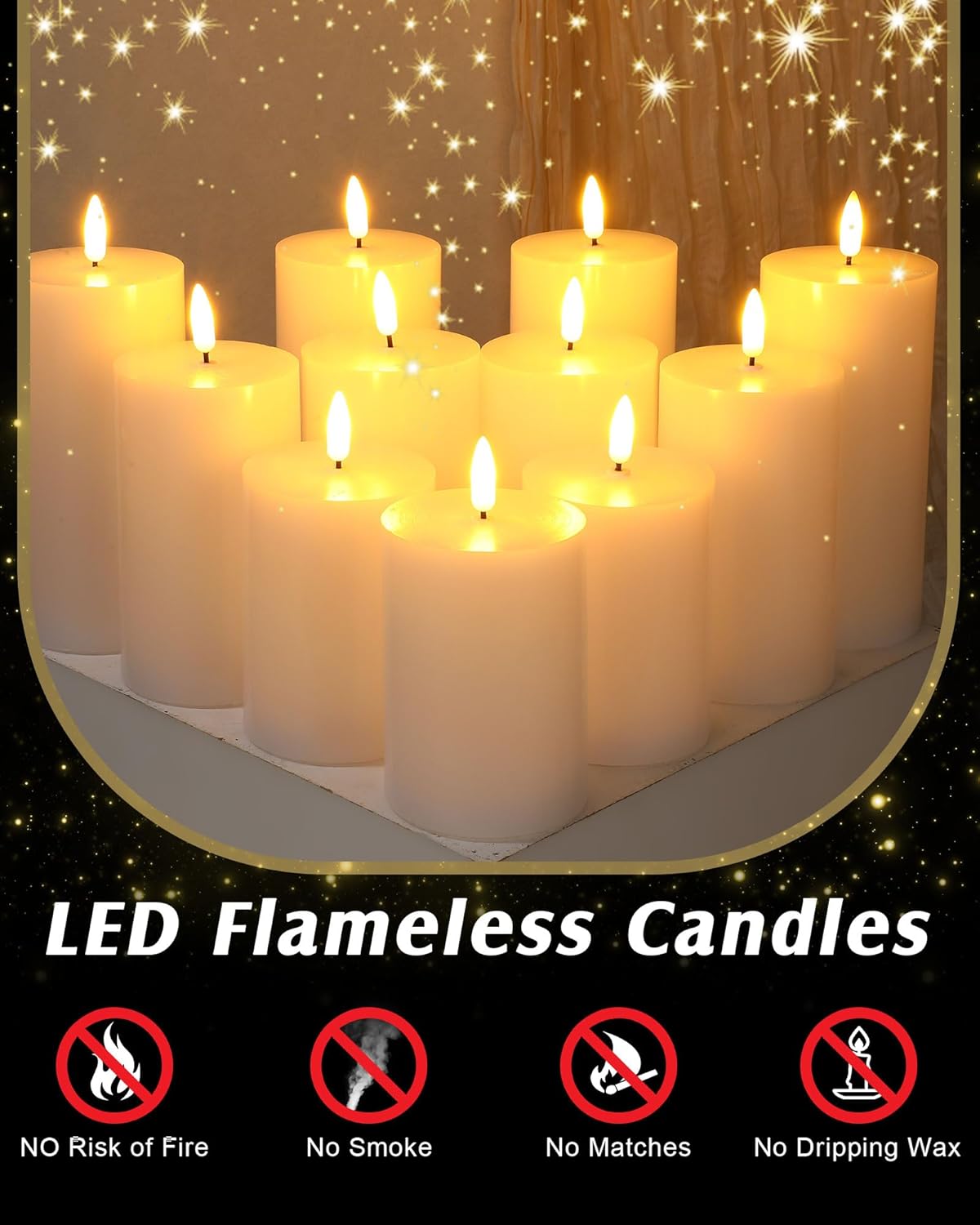 VIHOSE 12 Pack White Flameless Candles Set with Remote and Timer Flickering Flameless Battery Candles Flat Top LED Pillar for Wedding Outdoor Home Festival Decoration(D 3'' H 4'' 5'' 6'')