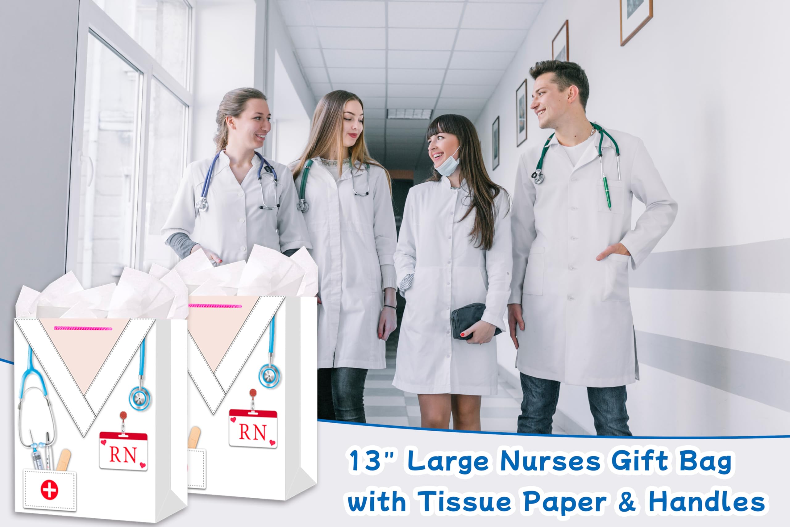 HEYINSHEN Nurse Graduation Gifts Bag 13" Large Congrats Nurses Gift Bag with Tissue Paper & Handles Gifts Bag for Nursing Grads Medical School Graduation Decor Nurse Week Celebrations