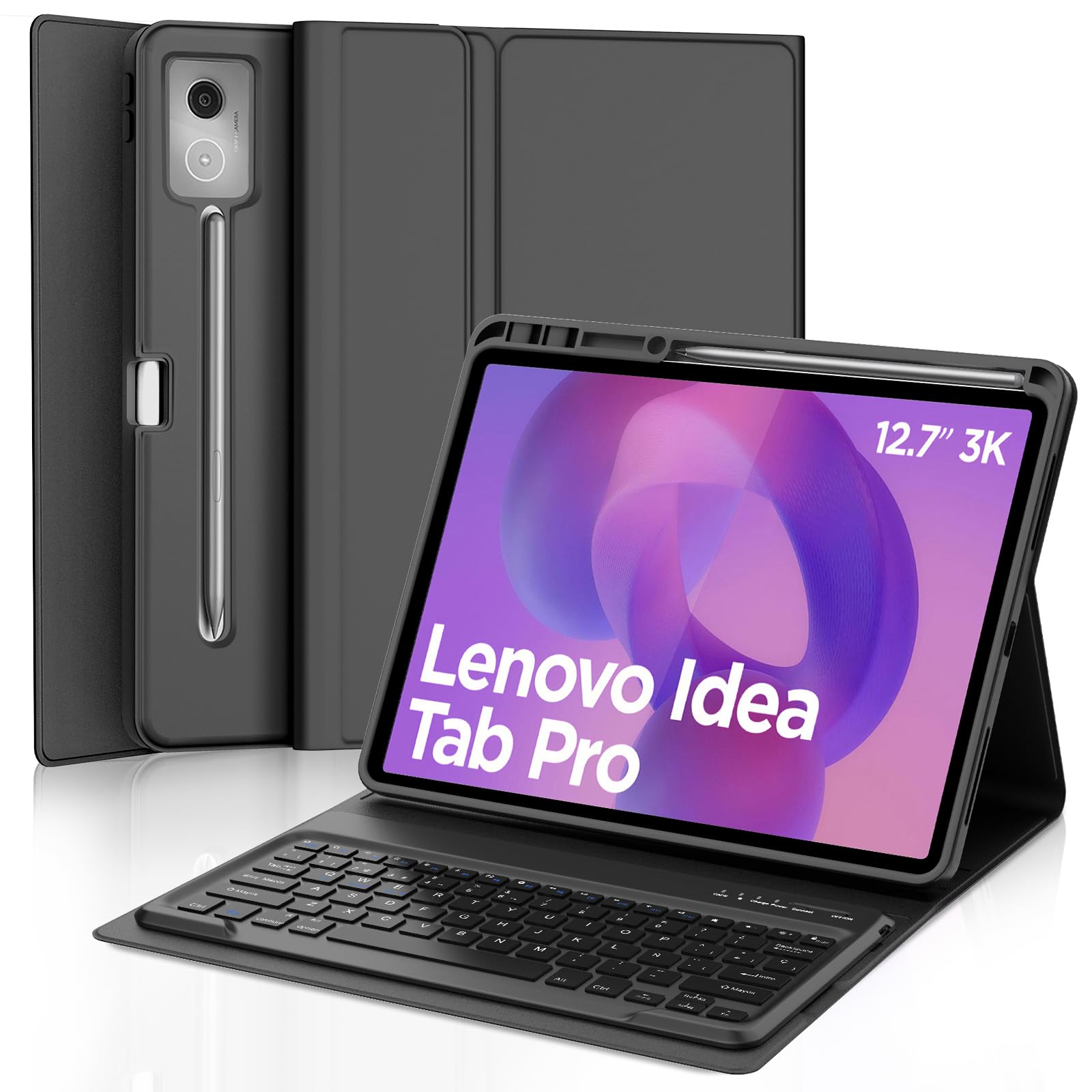 IVEOPPE Teclado para Lenovo Idea Tab Pro 12.7, Funda Teclado Español Bluetooth Magnético Desmontable para Lenovo Idea Tab Pro 12.7 Pulgadas 2025, Negro