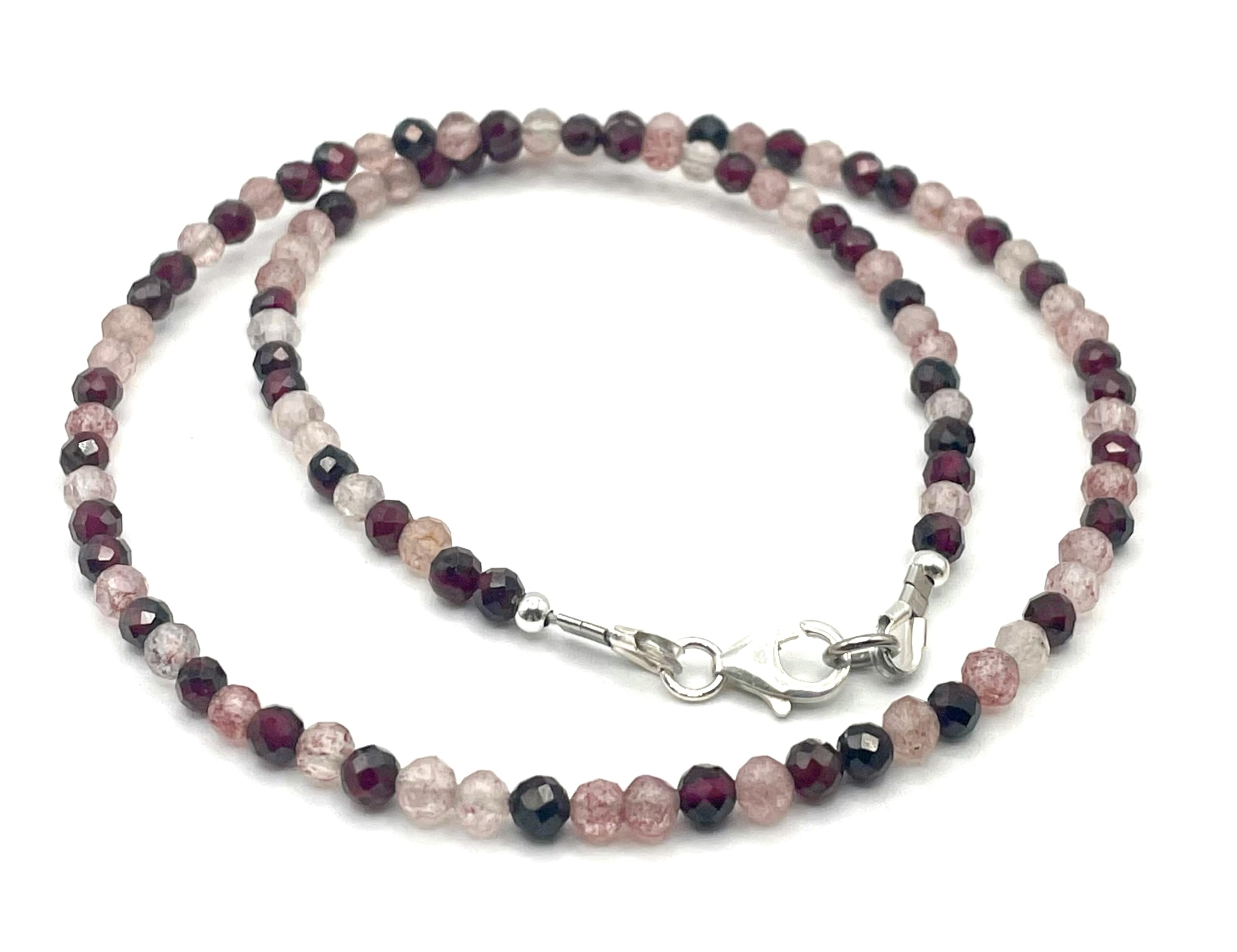 Rosenquarz Choker mit Ombre Farbverlauf, 925 Sterling Silber, Minimalistischer Schmuck, Weihnachtsgeschenk Made in Italy