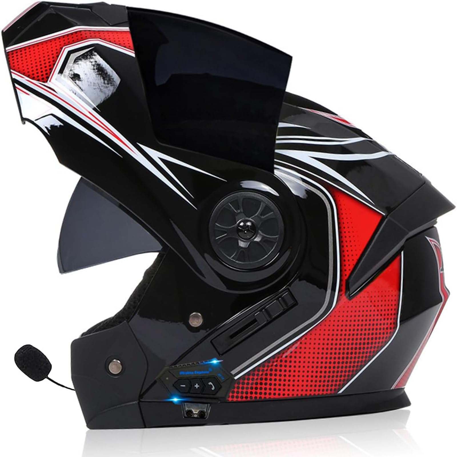 Casco De Moto Modular Bluetooth, con Doble Visera, Calota Resistente, Diseño Ligero, Guantes Y Visera De Cortesía, Certificado ECE Adecuado para Hombres Y Mujeres Adultos