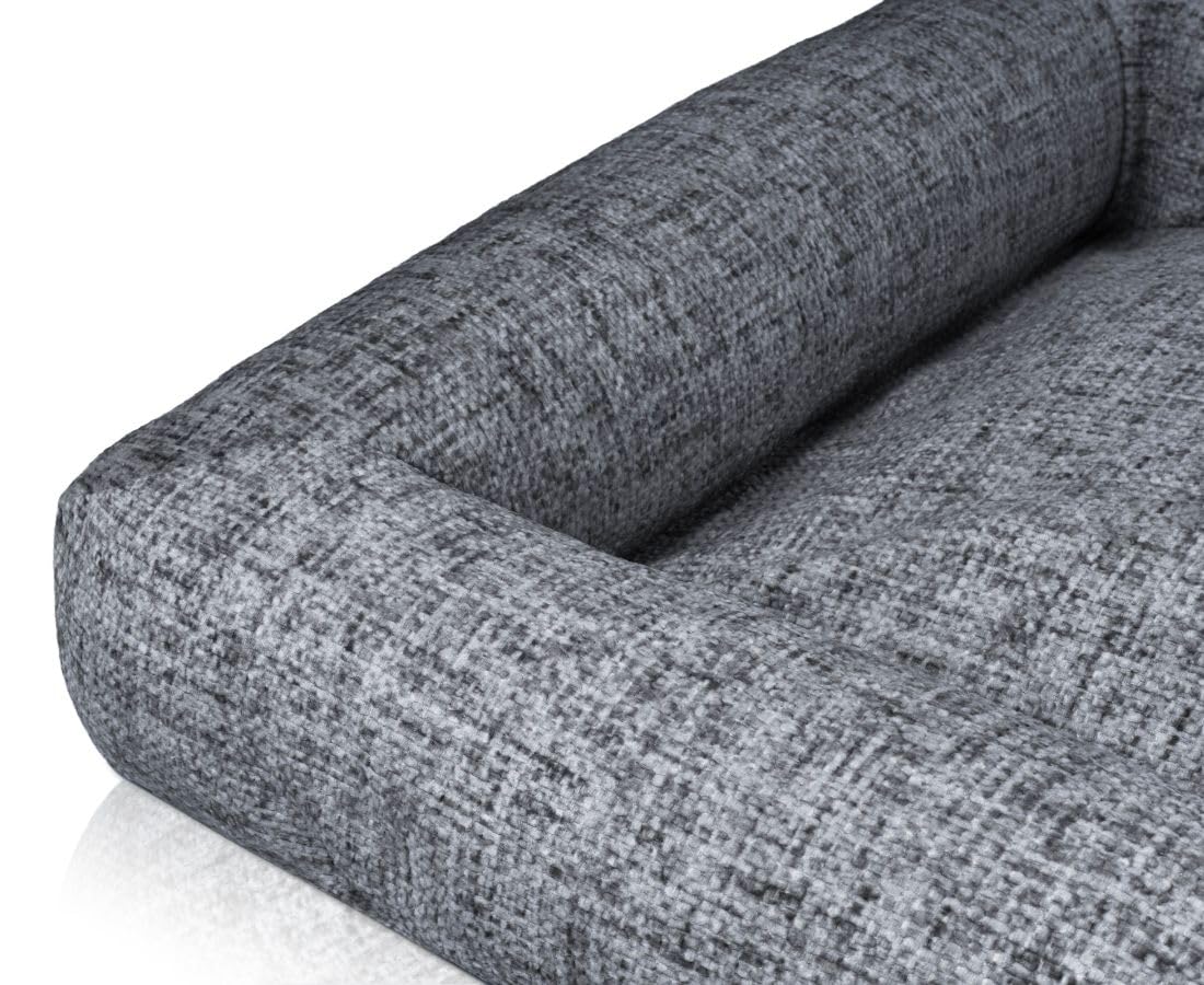Knuffelwuff Box Hundebett Nivaro XL 101 x 72cm Dunkelgrau | gemütliches Hundebett mit Rand | weicher Webstoff waschbar 30 °C | formstabile Polsterung | Nicht orthopädisch | für Junge & aktive Hunde