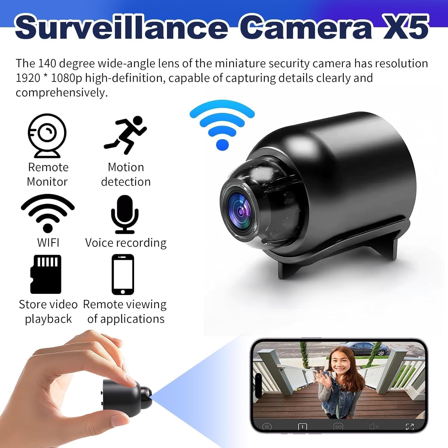 Mini Camera sans Fil Invisible 1080P avec Vision Nocturne Caméra Surveillance sans Wifi Fil Sécurisée pour Maison Bureau et Voiture Grand Angle 140° et Détection de Mouvement Enregistrement à Distance