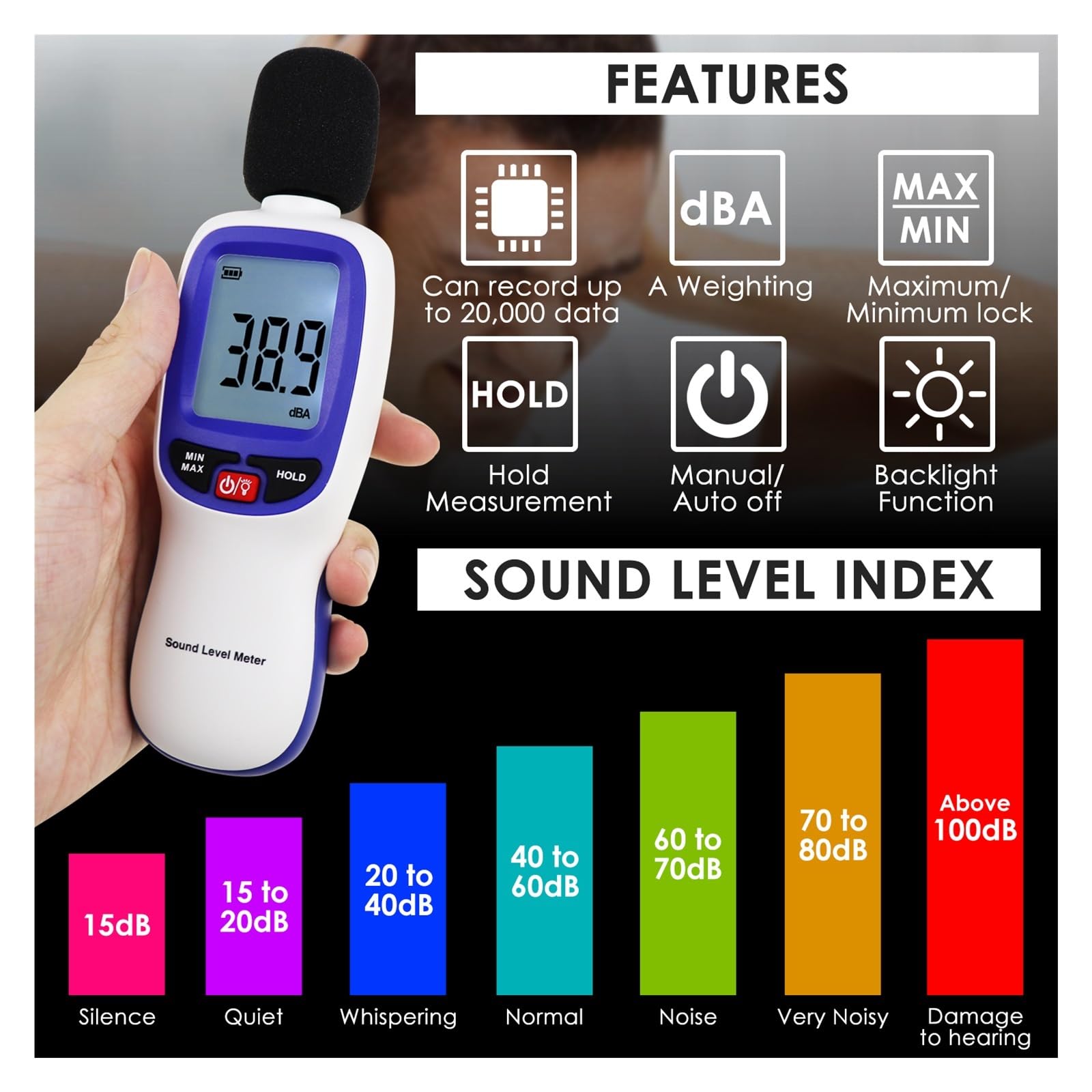 Amazon | 音量測定 スマートBluetoothサウンドレベルメーターテスター