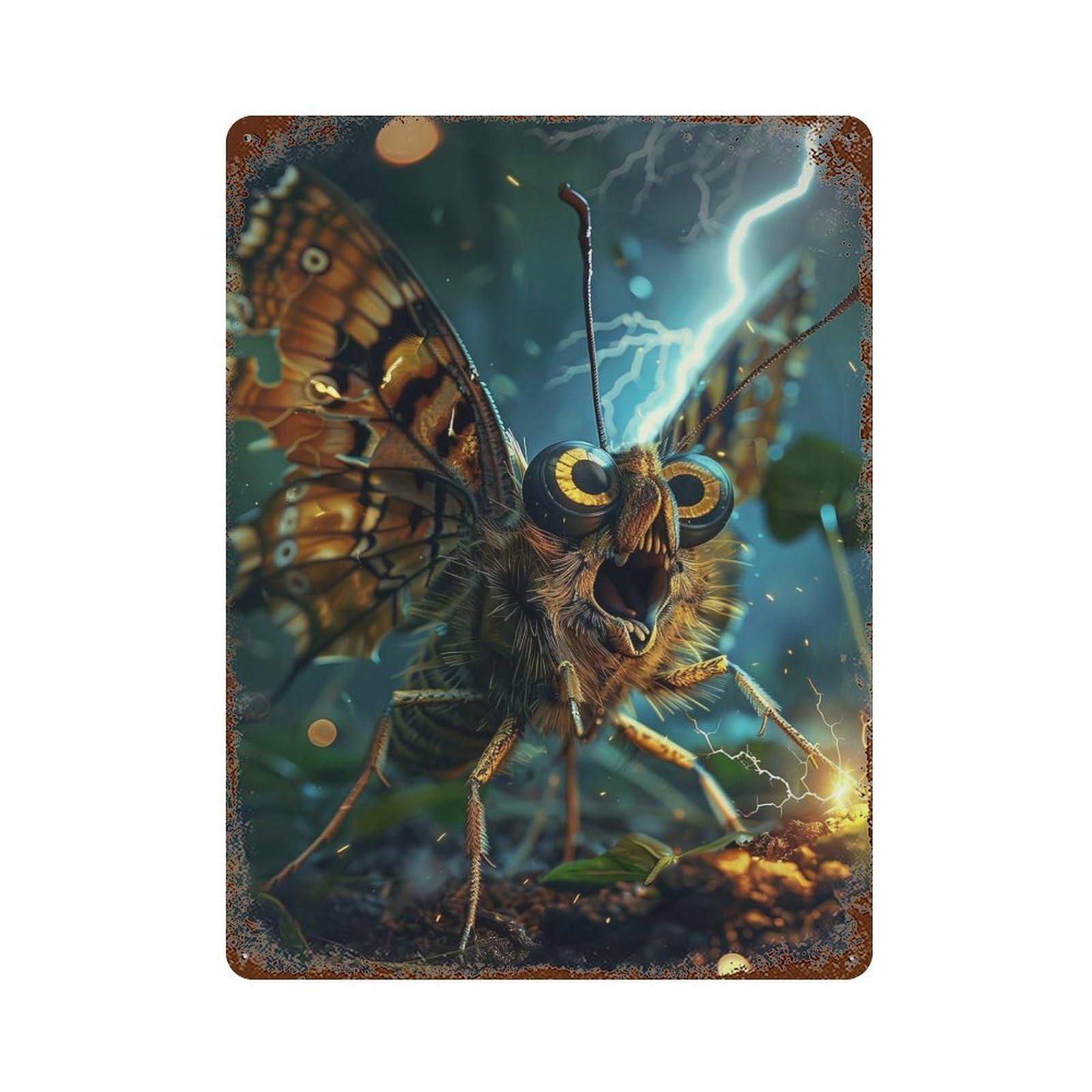 Garage Style Butterfly Lightning Rusty Metal Tin Sign 15.7"x11.8", Farmhouse Wall Decor for Bar And Workshop