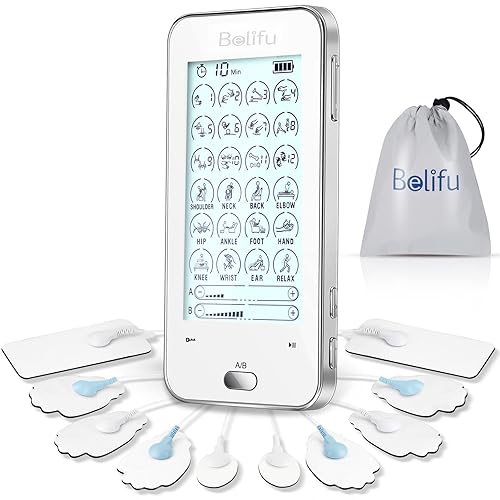 Belifu Dual Channel Tens Unit Electro Muscle Stimulator, Fully Isolated with Independent 24 Modes, Rechargeable Pulse Massager with Electrodes Pads for Neck Back Arms Chronic Pain Relief Body Building