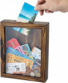MyGift Travel Shadow Box Frame with Slot, Memory Keepsake Box, Wooden Co...