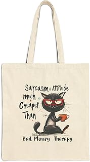 Tote Bag - Beige Canvas Zipper Bag Funny Cat Quotes Tote Bag With Zipper-699