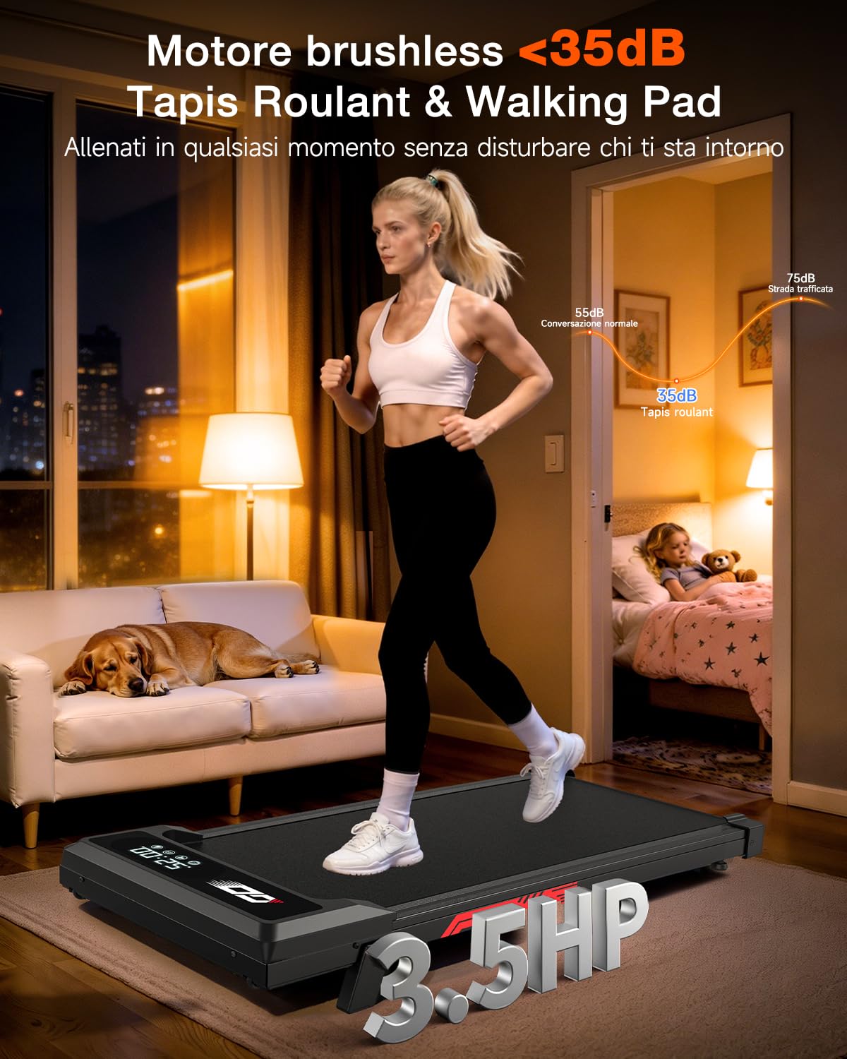 Tapis Roulant Elettrico Pieghevole 3 in 1 con Inclinazione 9%, Walking Pad 1-10 km/h, Motore Brushless Silenzioso 3,0 HP, Portata 140 kg, Display LED, Ammortizzato, Salvaspazio Casa Ufficio