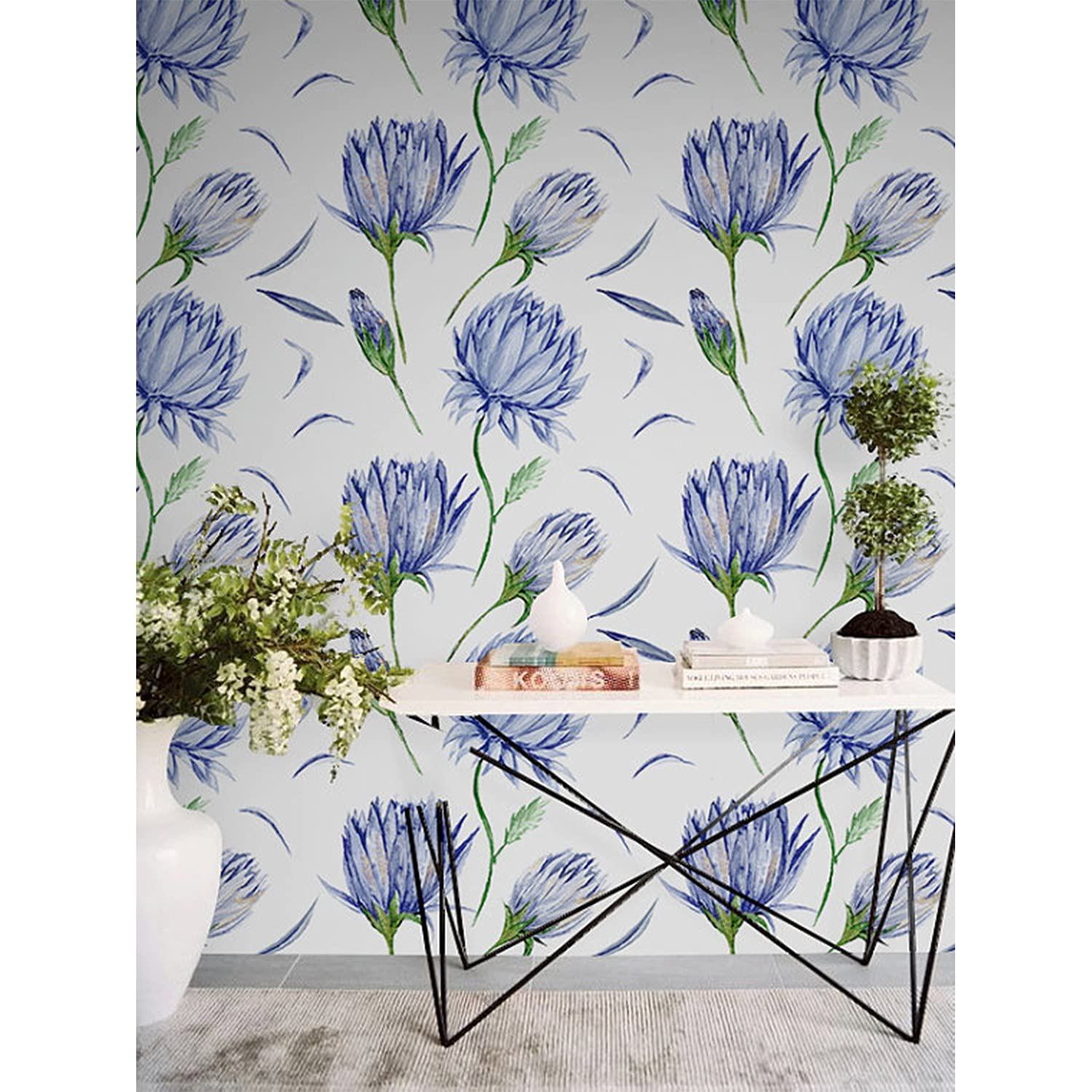 Papier peint meuble fleur d'indigo 208x146 cm autocollant