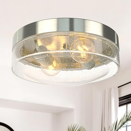 Miniatura 12 de Lámpara de techo para porche, lámpara de techo empotrada al aire libre con pantalla de globo de cristal, base estándar E26, lámpara industrial de