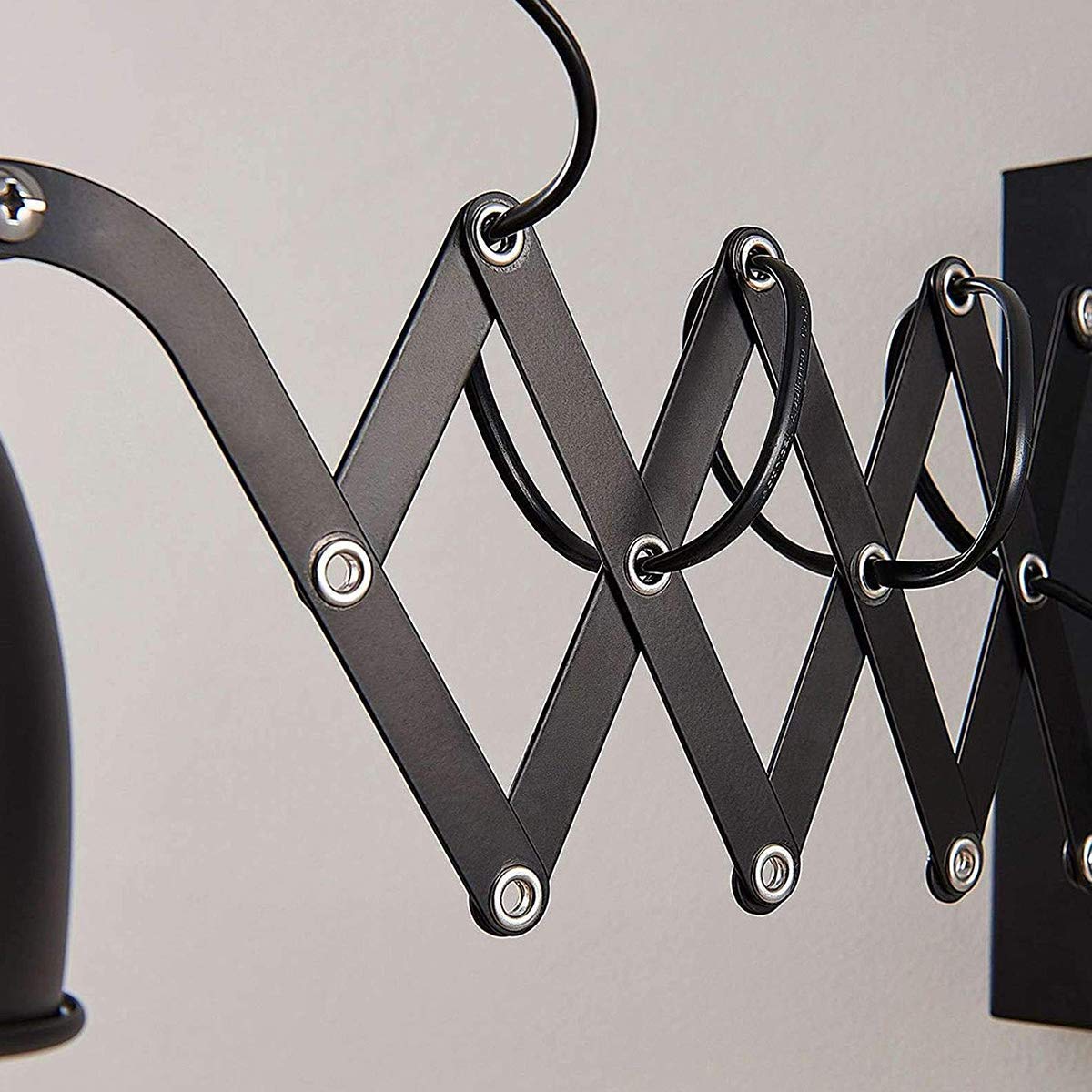 Schlafzimmer Industrie Wandleuchte mit Schalter, Metall Ausziehbare Scherenarm Innen Ausrichtbare Vintage Schwarze Wandlampe Kipp-am Kabel (1,5m lang) mit Stecker E27-Fassung, Max. 60W