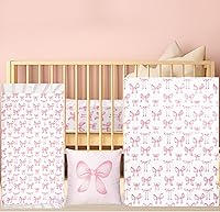 HunnmingRe Baby Pink Bow 3-Piece Crib Bedding Set - Soft Flannel Blanket, Fitted Sheet & Pillowcase for Standard Nursery Cribs