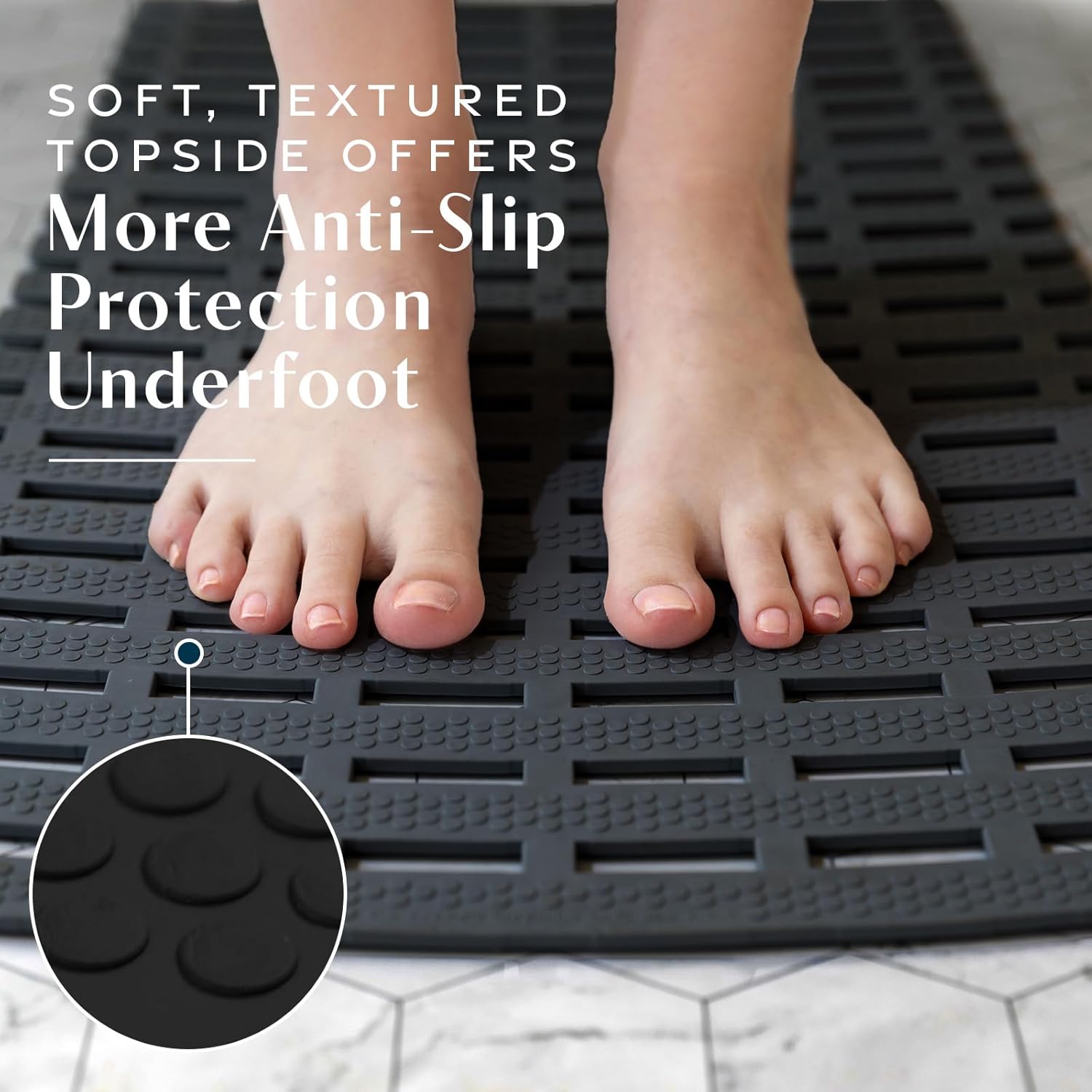 SlipX Solutions Weighted Non Slip Bath Mat for Textured Tub & Shower Surfaces, Patent Pending, Anti Slip Bathtub Safety Without Suction Cups, Doesn’t Float, Works on Tile & Stone 31” x 15”, Black