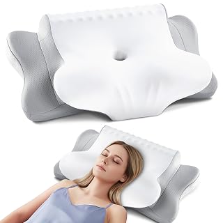 DONAMA Cervical Neck Pillow for Pain Relief, Orthopedic Contour Neck Pillow with Memory Foam Ergonomic Pillows with Dual Heights for Back, Stomach and Side Sleepers (Light Gray) - Amazon product rated Grade A