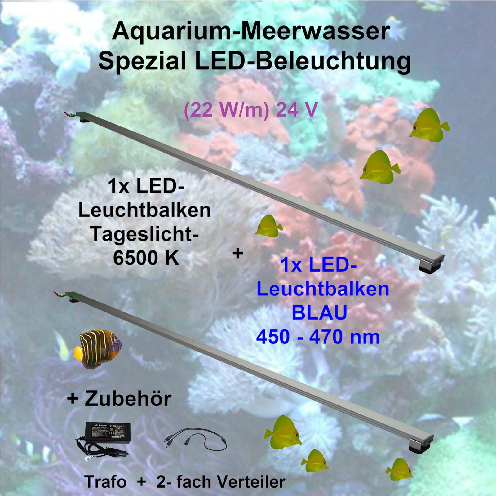 Meerwasser Aquarium LED-Leuchtbalken 2x 30 cm (1x Tageslicht + 1x blau)