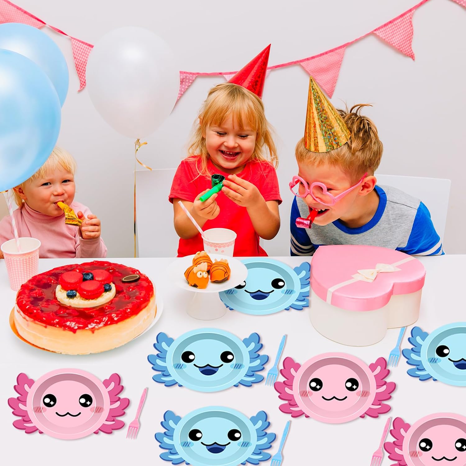 80Pcs Axolotl Shaped Birthday Party Decorations 7 Inch Dessert Plates and Forks Cartoon Axolotl Dinner Paper Plates Dinnerware for Kids Boys Girls Party Baby Shower Supplies Favors - Image 7